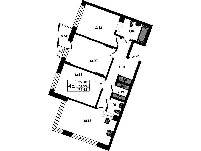 3-комнатная квартира 75.53 м², 11/11 эт., ЖК «VEREN NORT Сертолово»